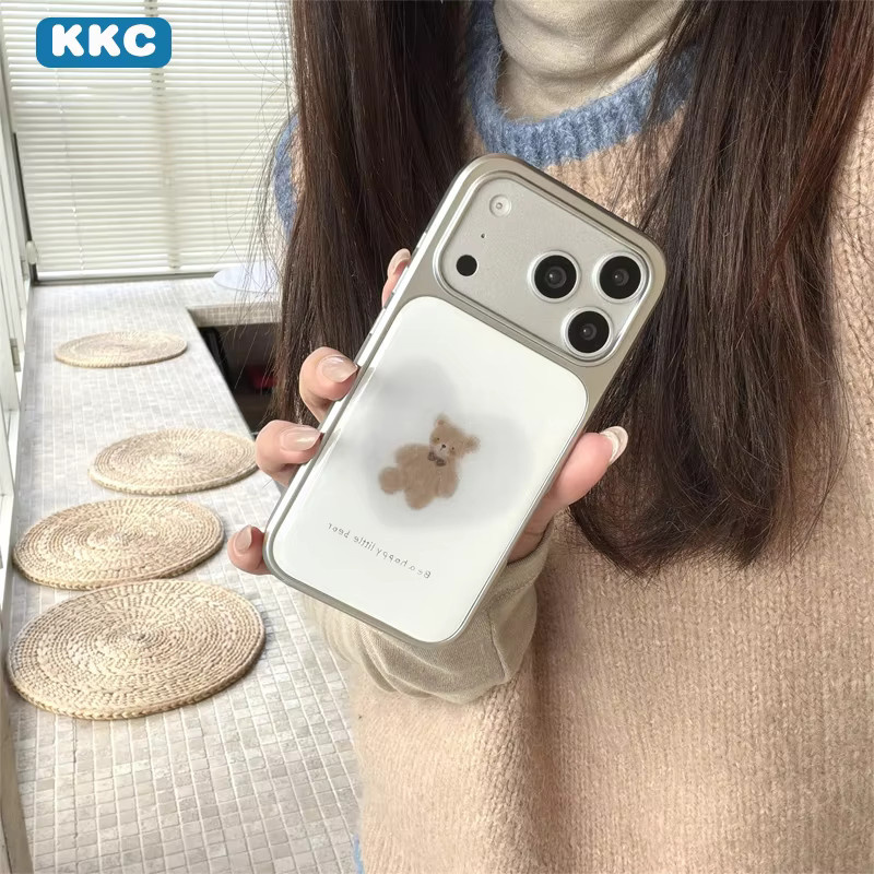 DecoPhone Handyhülle mit Koreanischer Blended Love Bear Illustration in Silber für iPhone XR bis iPhone 17 Pro Max - Bild 3
