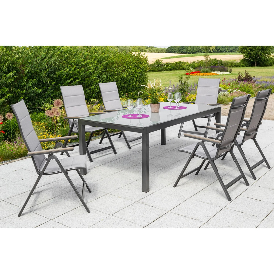 Merxx Gartenmöbelset Trivero in Braun mit 7-teiliger Ausstattung, Tisch aus Aluminium und Sicherheitsglas, ausziehbar, Breite: 200 bis 300 cm, Tiefe: 110 cm - Bild 3