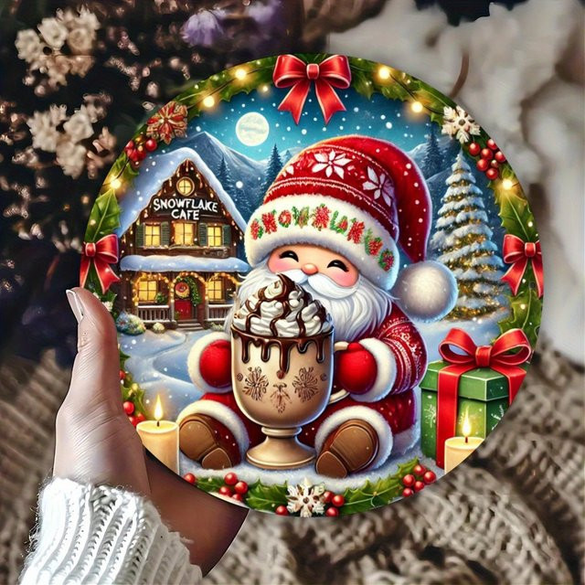 Rundes Aluminiumschild Potdemiel mit Weihnachtszwerg-Design in Multicolor und Schwarz zur Wandmontage - Bild 1