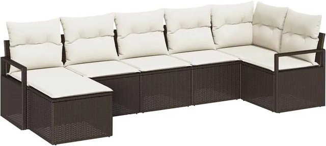 vidaXL 7-teiliges Lounge-Sofa Set aus Poly-Rattan in Braun und Beige mit Kissen und Metallrahmen - Bild 1