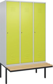 C+P Spind Classic PLUS Garderobenschrank mit Sitzbank, 3 Abteile, B/T/H: 212 x 120 x 81,5 cm, mit Zylinderschloss und 4 Garderobenhaken, Buche-Hartholz und Stahl - Bild 1