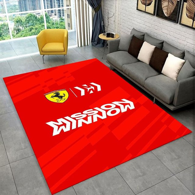 Rutschfester Retro Teppich mit F-Ferrarii Rennwagen-Motiv von Potdemiel in Rot - Bild 1