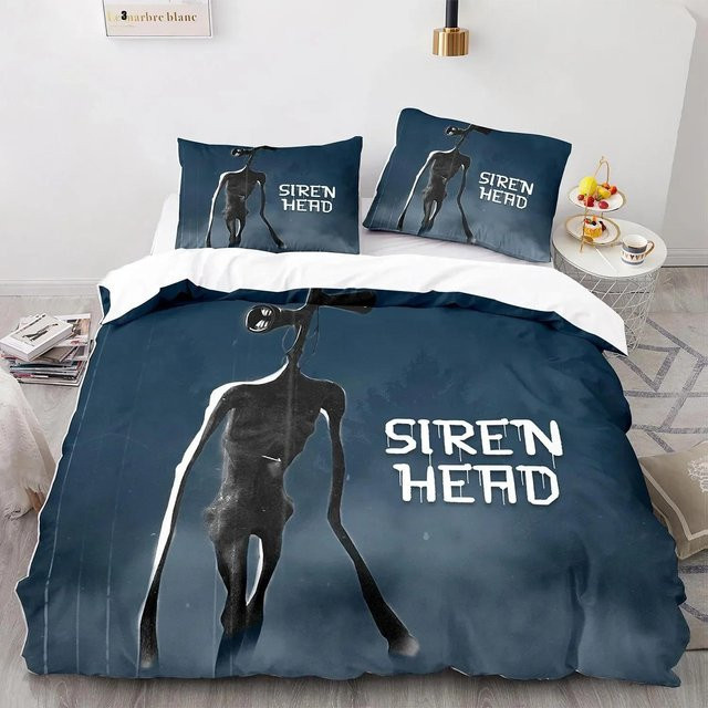Siren Head Bettwäsche-Set aus Mikrofaser mit Bettbezug und Kissenbezug, Weiß/Blau, B: 135 cm, L: 200 cm - Bild 1