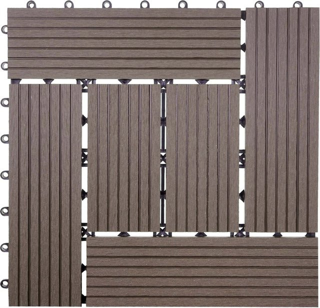 MCW WPC Bodenfliese Sarthe Holzoptik Basis Coffee für Balkon und Terrasse, 11 Stück à 30 x 30 cm, 1 qm - Bild 1