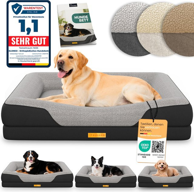 ELONEO Orthopädisches Hundebett mit Orthopädischem Schaumstoff, Schwarz, Größe L - Bild 1