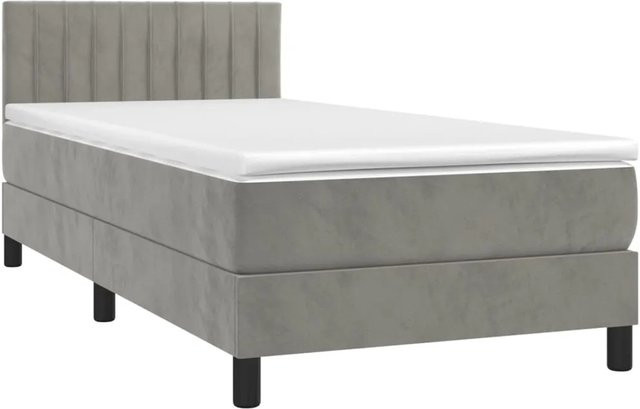 vidaXL Boxspringbett mit Matratze und LED in Hellgrau aus Samt, B/T: 100 x 200 cm - Bild 1
