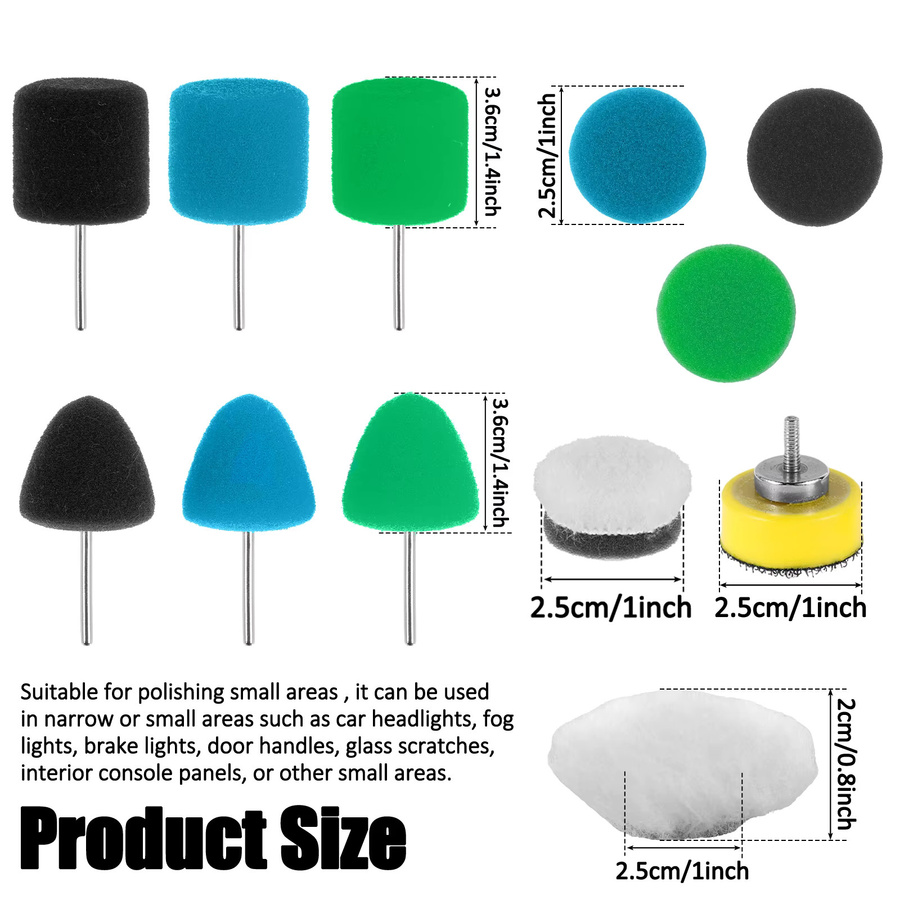 Toorise Mini Polierpads Set aus Schwamm und Wolle, 20 Stück, 1 Zoll, Mehrfarbig - Bild 3