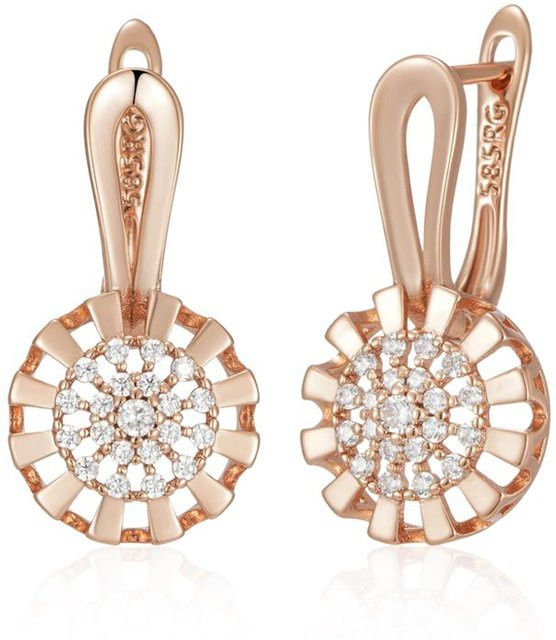 Hängeohrringe Roségold, Kristall Blume, Zirkon, Damen, White beige - Bild 1