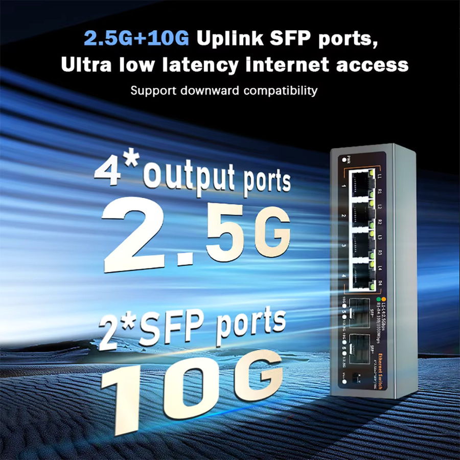 TelDaykemei 2,5 Gbit/s Ethernet-Switch mit 4 Ports und 10 G SFP+ Steckplatz in Schwarz - Bild 2