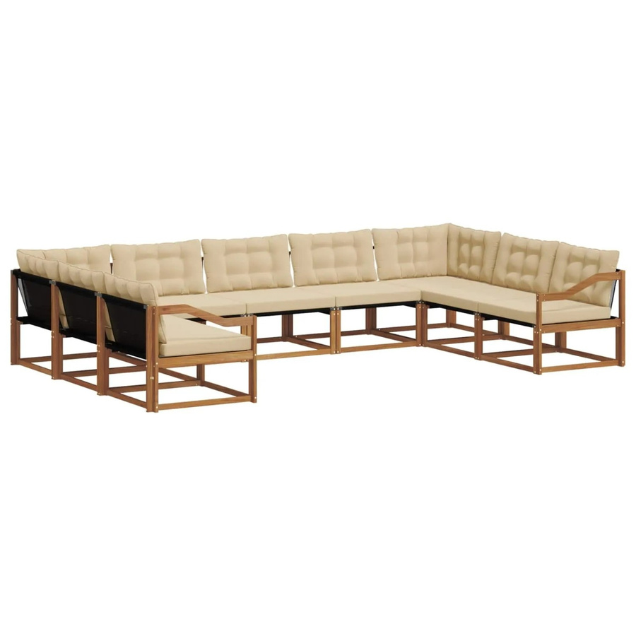 vidaXL Outdoor-Sofagarnitur 9-teilig aus Akazienholz mit Textilene und Kissen in Natur und Beige - Bild 2