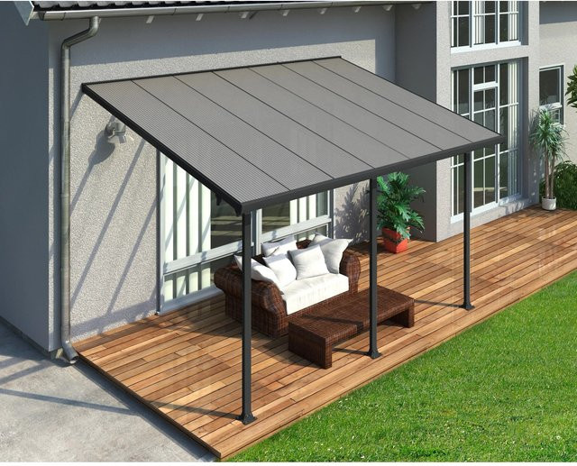 Palram Canopia Feria Terrassenüberdachung Anthrazit mit integrierten Regenrinnen und Verankerungsstangen B: 425 cm, T: 295 cm, H: 260-305 cm - Bild 1