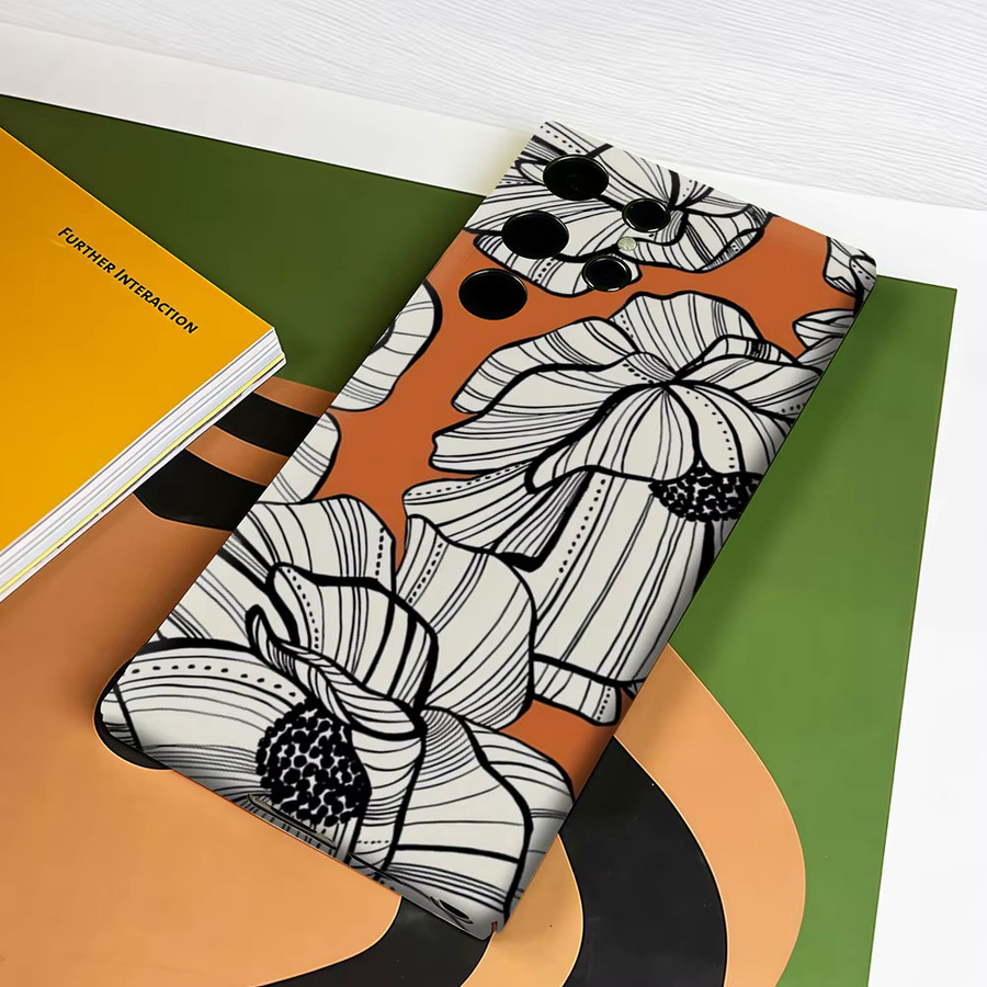 Aurbe Handyhülle für Samsung Galaxy S26 S25 S24 S23 Ultra Plus Hardcase mit orangefarbenen Blumen und doppellagigem Schutz - Bild 5