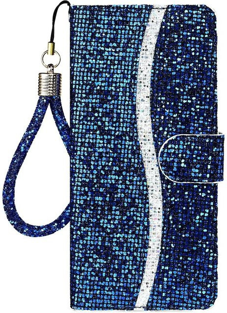 Biencaso Bling Glitzer Geldbörse Handyhülle mit Klappfunktion für Samsung Galaxy S24 Ultra, A15, A55, A54, A35, A34, A33, A32, A24, A22, A14, A13, A12, A04, A04s in Blau - Bild 1