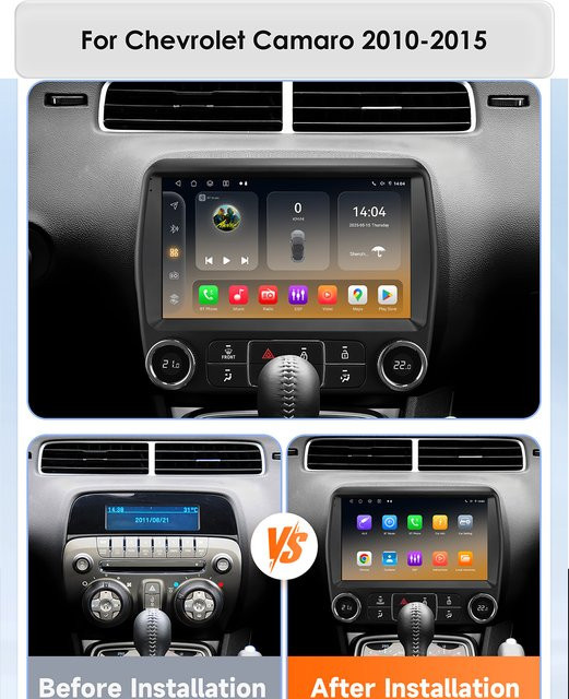 Hizpo Android 14 Stereo Radio für Chevrolet Camaro 2010-2015 mit Snapdragon 6115, GPS, 4G, Carplay, WiFi und Bluetooth in Schwarz - Bild 1