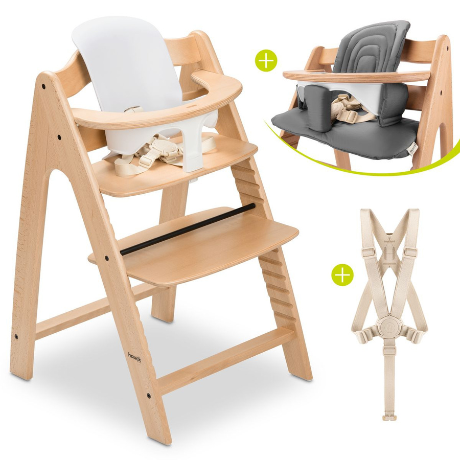 Hauck Hochstuhl Arketa Beech Sparset mit Baby Seat und Sitzpolster in Dunkelgrau - Bild 1