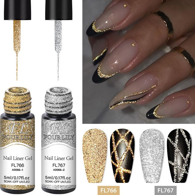 Four Lily Glitter Liner Gel Nagellack, Gold, Unisex - Bild 1