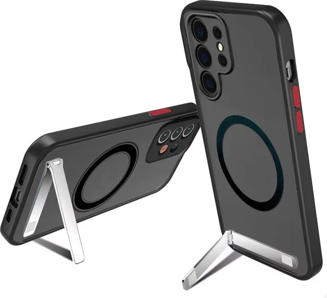Magnetische Handyhülle mit Ständer für Samsung Galaxy S24 Ultra, S23 Plus und S22 5G in Schwarz, durchscheinendes Stand-Back-Cover - Bild 1