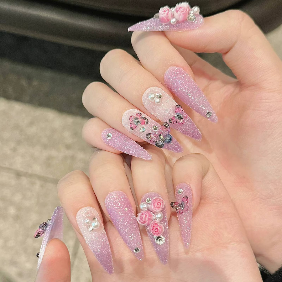 YADORNOS Künstliche Nägel Stiletto, lila Rose, Schimmernd, 10 Stück - Bild 2