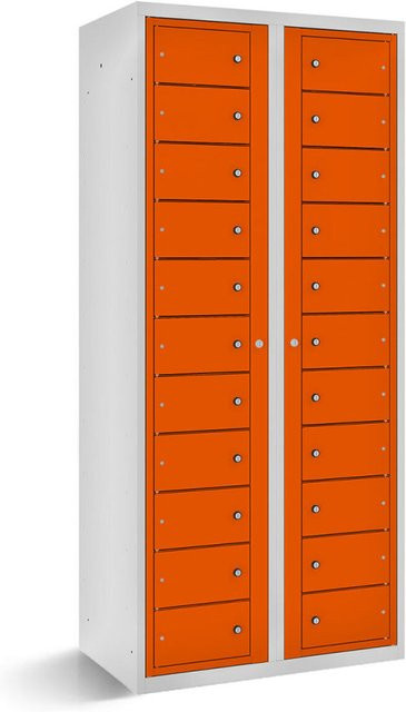 rotstahl Fächerschrank mit 22 Fächern und Zentraltüren, Farbe Orange, Korpus Lichtgrau, B/T/H: 80 x 50 x 180 cm - Bild 1