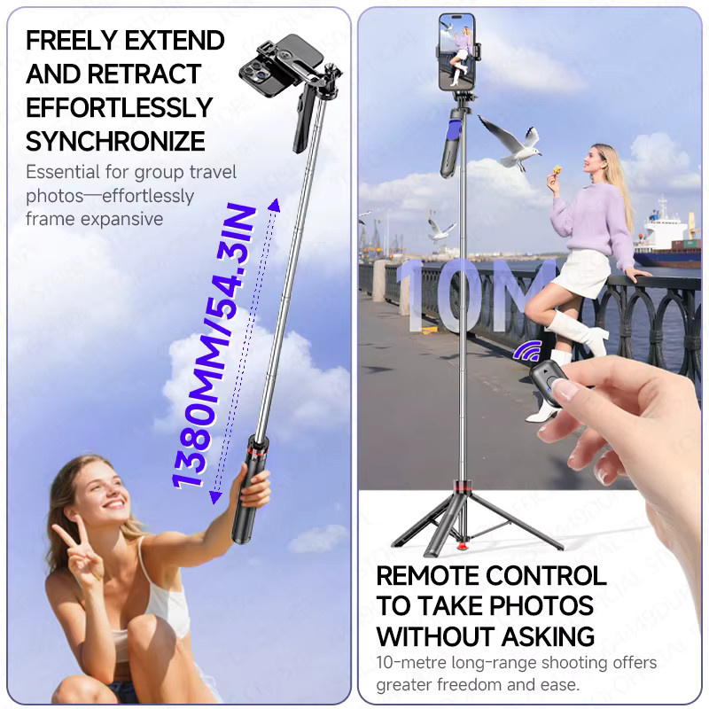 TOKQI Selfie-Stick mit ausziehbarem Stativ und automatischem Handyhalter in Schwarz für Vlog-Aufnahmen und Actionkameras - Bild 4