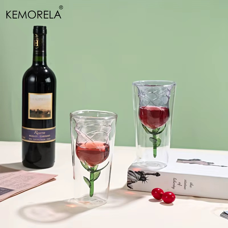 KEMORELA INS Doppelschichtiges Weinglas aus Glas in Rosenform, Farbe Pink/Transparent - Bild 3