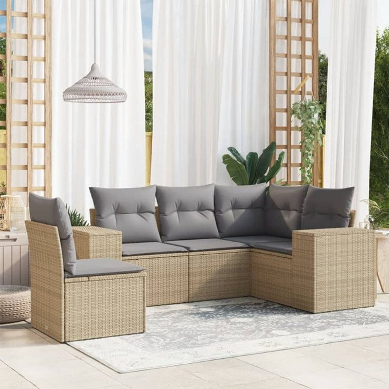 Vidaxl Gartenmöbel-Set aus Polyrattan mit 5 Teilen und Kissen, Beige - Bild 1