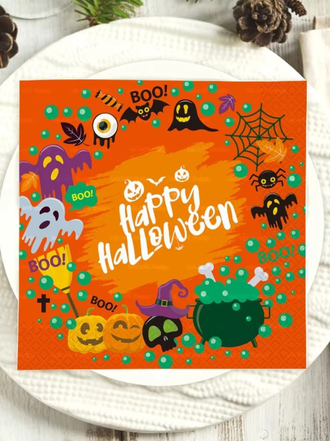 GUANYAO Halloween Einwegservietten mit Kürbis und Hexengift Motiv, 20 Stück, Mehrfarbig, 33 x 33 cm - Bild 3