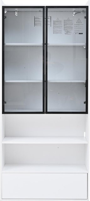 Moderner Vitrine-Hochschrank in Weiß mit Glastüren, integrierter LED-Beleuchtung und Ablagen, B/T/H: 80 x 34 x 180 cm - Bild 1