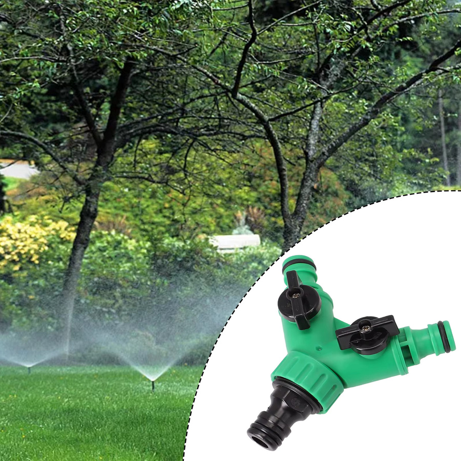 2-Wege-Garten-Wasserrohrverbinder in Y-Form als Schlauchverteiler mit Ventil aus Kunststoff, Grün - Bild 2