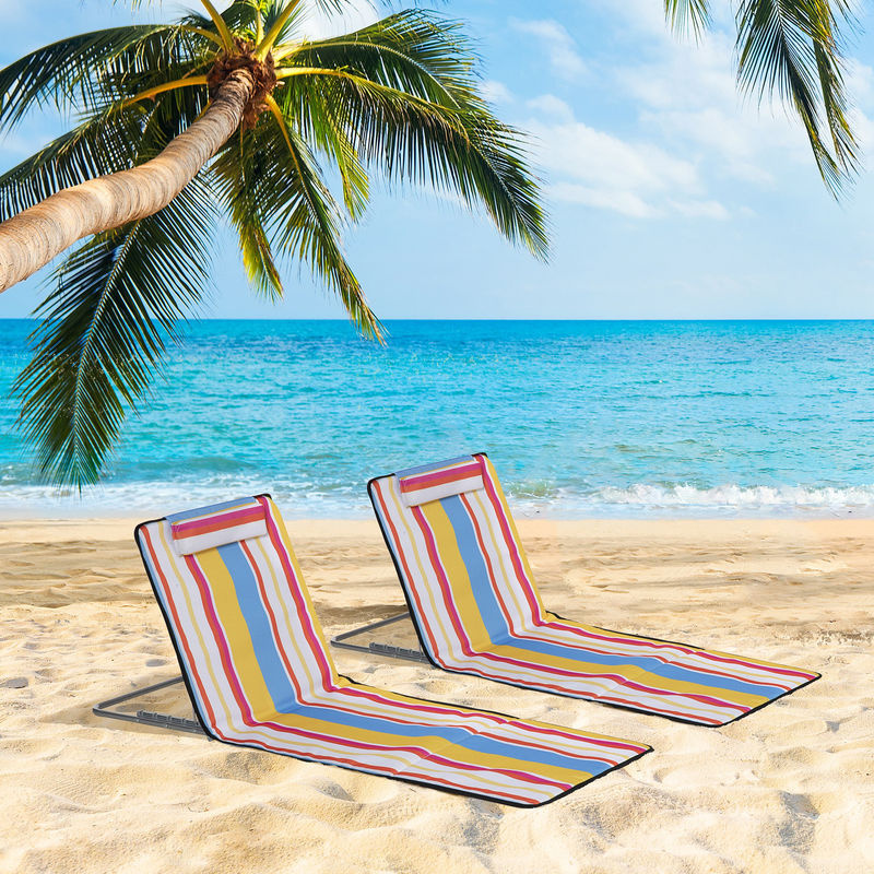 Outsunny 2er Set Strandmatten mit verstellbarem Kopfkissen und Höhenverstellung, mehrfarbig, Stahl, B/T/H: 134 x 48 x 33-43 cm - Bild 2