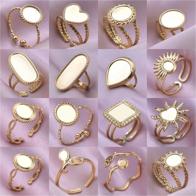 5 Stück Ringe Edelstahl, Herz, Ellipse, Wassertropfen, Unisex - Bild 1