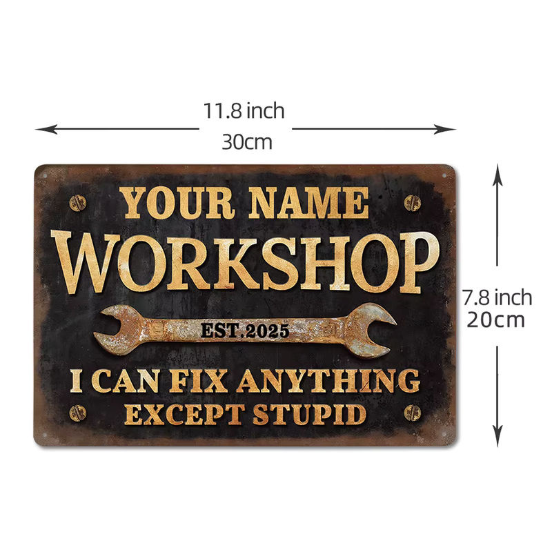 Personalisiertes Vintage-Workschild aus Metall in Schwarz, industrielles Retro-Wandkunst-Dekor für Garage und Männerhöhle - Bild 2