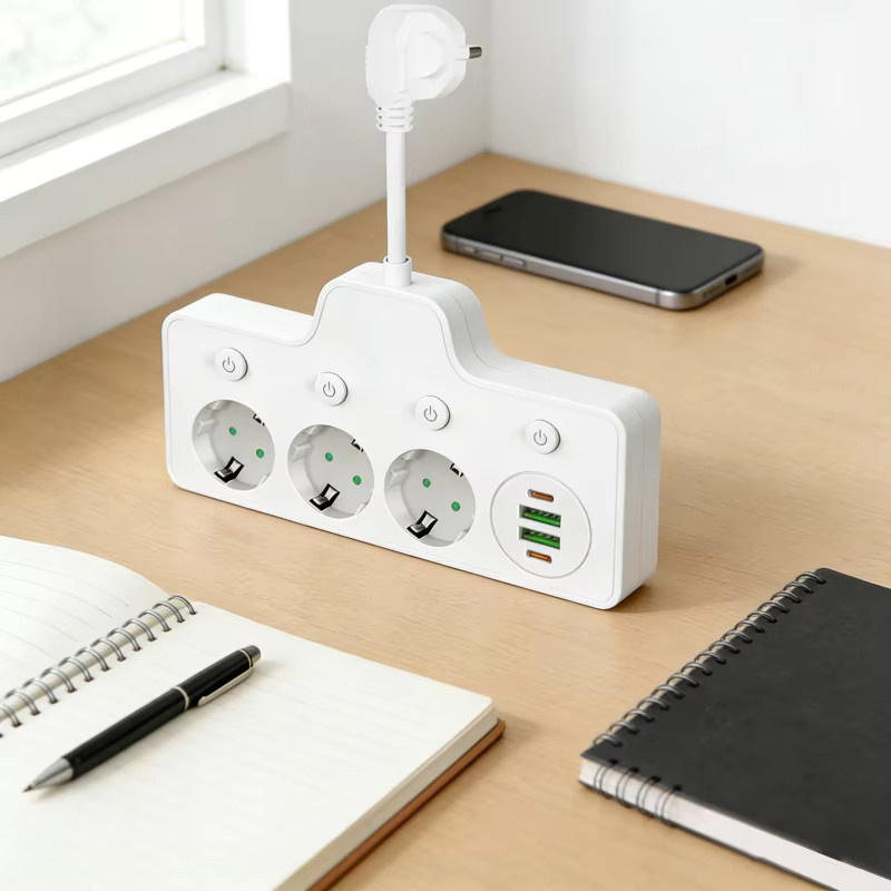 Netcosy Steckdosenleiste QL-1118U in Weiß mit 3 AC-Steckdosen, 2 USB-C Anschlüssen und Einzelschaltern zur Wandmontage - Bild 6