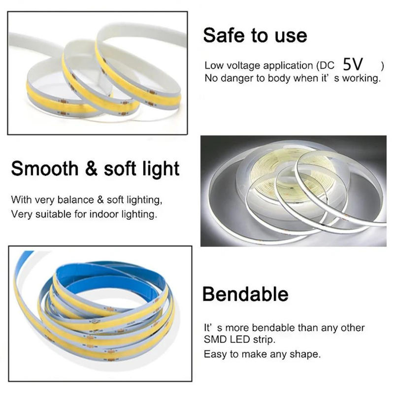 OuuZuu COB LED Streifen Grün, USB 5V, 320 LEDs, 0,5 m Länge, Flexible Hintergrundbeleuchtung für TV und Nachtlampe - Bild 5