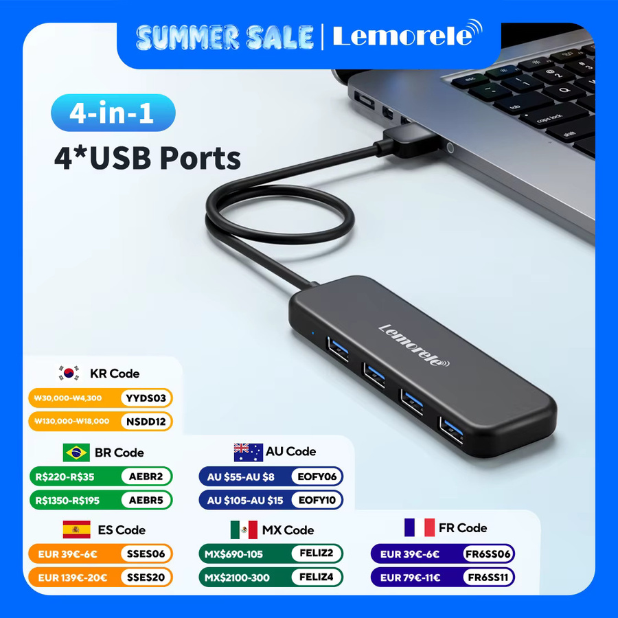 Lemorele TC55 4-in-1 USB C HUB Dockingstation mit 4 USB A 3.0 Ports für 5 Gbit/s schnelle Übertragung, Schwarz - Bild 6