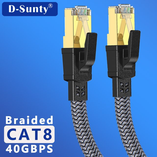 D-Sunty Ethernet-Kabel CAT8 mit 40 Gbit/s, Flachkabel mit RJ45-Stecker und geflochtenem Nylon-Netz, Schwarz/Grau, Länge: 3000 cm - Bild 1