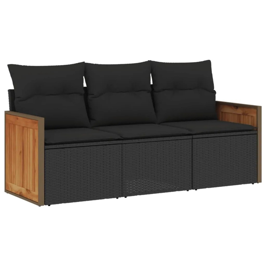 vidaXL 3-teilige Garten-Sofagarnitur aus Poly-Rattan mit Kissen in Schwarz - Bild 2