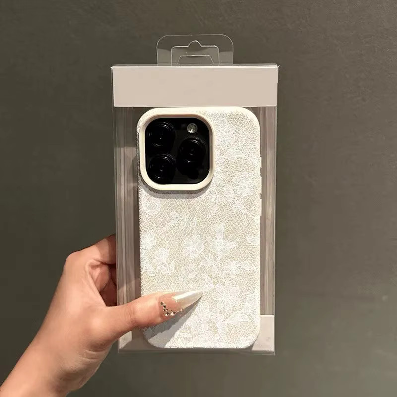 Stoßfeste Samsung Handyhülle mit weißem Spitzen- und Blumenmuster sowie Lichee-Ledermuster für Samsung Galaxy S20 bis S26 Plus FE Ultra 4G 5G - Bild 3