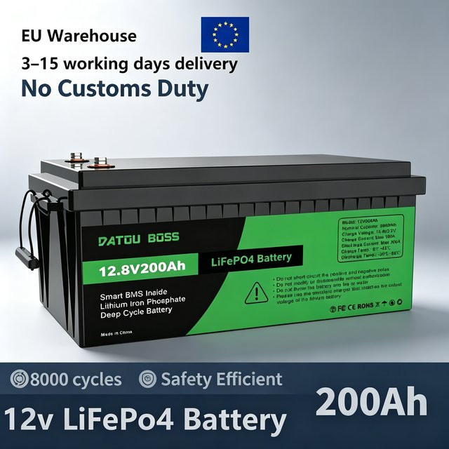 12V 200Ah LiFePO4 Akku mit verbessertem BMS für Wechselrichter, Wohnmobile, Solarsysteme, Boote und Haushaltsanwendungen mit 8000–15000 Deep Cycles - Bild 1