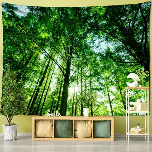 Wandteppich Super Six mit Waldlandschaft und Baum im Boho-Stil, Farbe: Grün, B x H: 200 x 150 cm - Bild 1