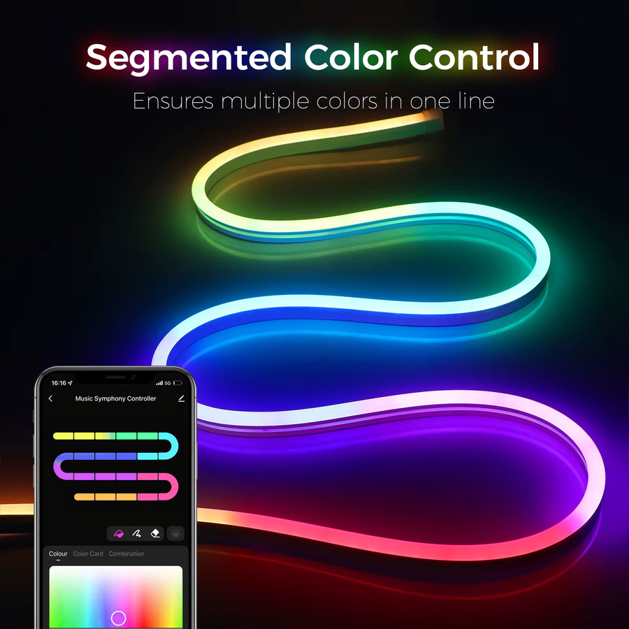 TUYA RGBIC Neonstreifen LED Licht mit WiFi Sprachsteuerung für Alexa und Google Home, wasserdichtes Dreamcolor Neonseil zur Dekoration deines Spielzimmers - Bild 2