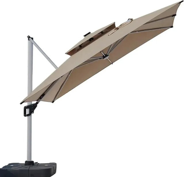 360Home Sonnenschirm Khaki mit LED Lichtstreifen für Garten und Terrasse, Durchmesser: 300 cm - Bild 1