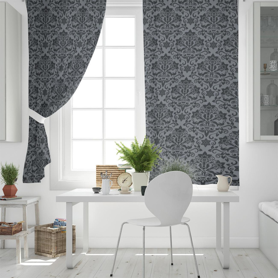Super Six Barock Vorhänge mit Blumenmuster in Grau, semi-transparent, Breite: 135 cm, Höhe: 60 cm - Bild 4