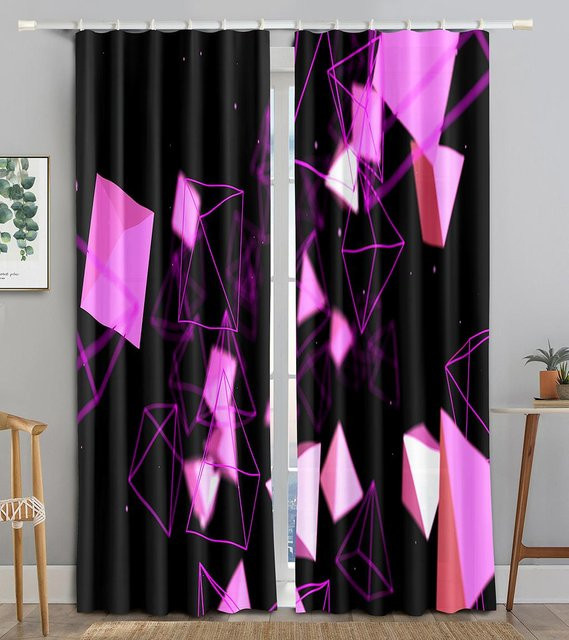 Verdunkelungsvorhänge mit abstraktem silbernem Glaspyramiden-Design, semi-transparent, Farbe: Silber/Schwarz, B: 50 cm, H: 130 cm - Bild 1