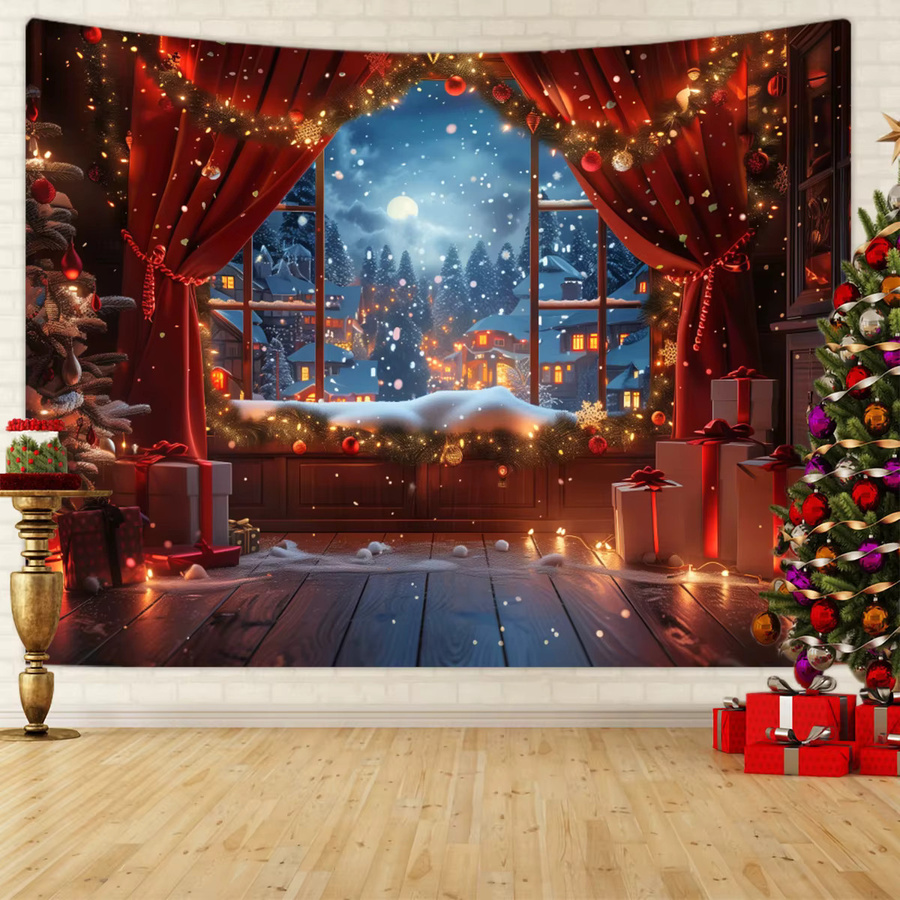 VIKAMA Wandteppich mit Landschaftsmotiv für Weihnachten und Frühling, Mehrfarbig, B/H: 75 x 75 cm - Bild 1