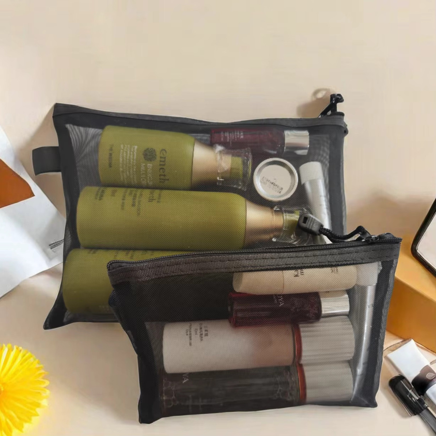 Modisches Nylon-Aufbewahrungsset aus atmungsaktivem Mesh für Kosmetik und Schreibwaren, Organizer-Beutel für deine Reise - Bild 4
