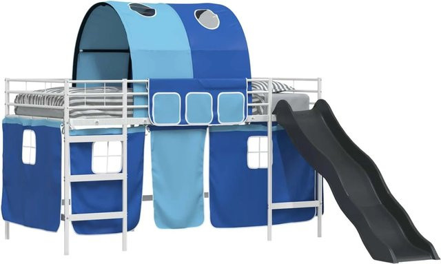 vidaXL Kinder-Etagenbett aus Metall in Weiß und Blau mit Hausrahmen im modernen Design, B/T/H: 205 x 90 x 116 cm - Bild 1