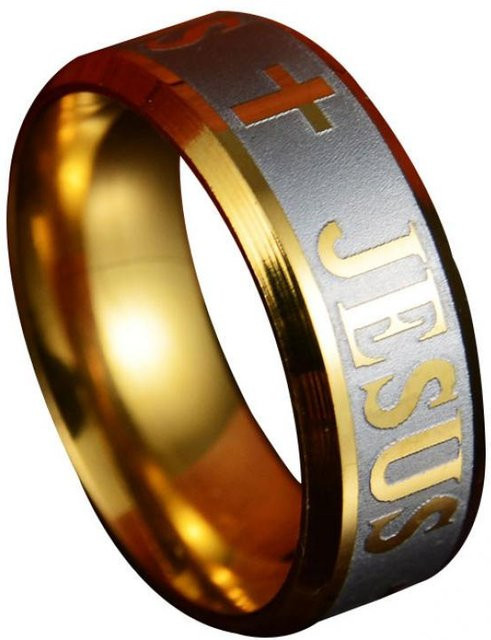 SILVERHOO Fingerring Edelstahl, Bicolor, Jesus-Kreuz, Unisex, US 7 - Bild 1