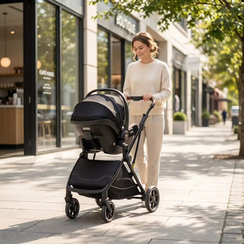 LUVCHAIN 2-in-1 Reise-Kinderwagen und Sicherheitssitz für Kleinkinder, faltbar, Schwarz - Bild 3