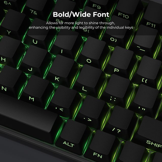 Schwarze PBT Double Shot Tastenkappen im OEM-Profil für mechanische Gamer-Tastaturen mit seitlicher Beschriftung und Hintergrundbeleuchtung - Bild 1